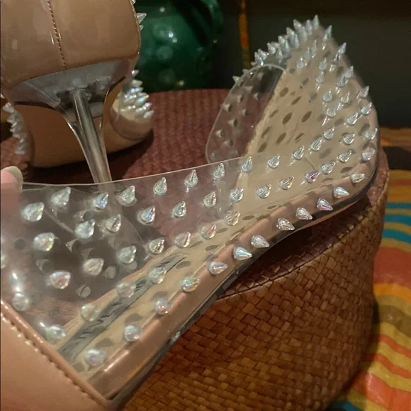 Steve Madden Tolima Clear Ecru High Heel Womens Size 9.5M Pumps Silver Studded - Picture 7 of 16